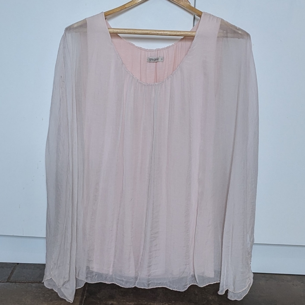 Marina Gigli Made In Italy Soft Pink Silk Scoop Neck Flowy Top Size M